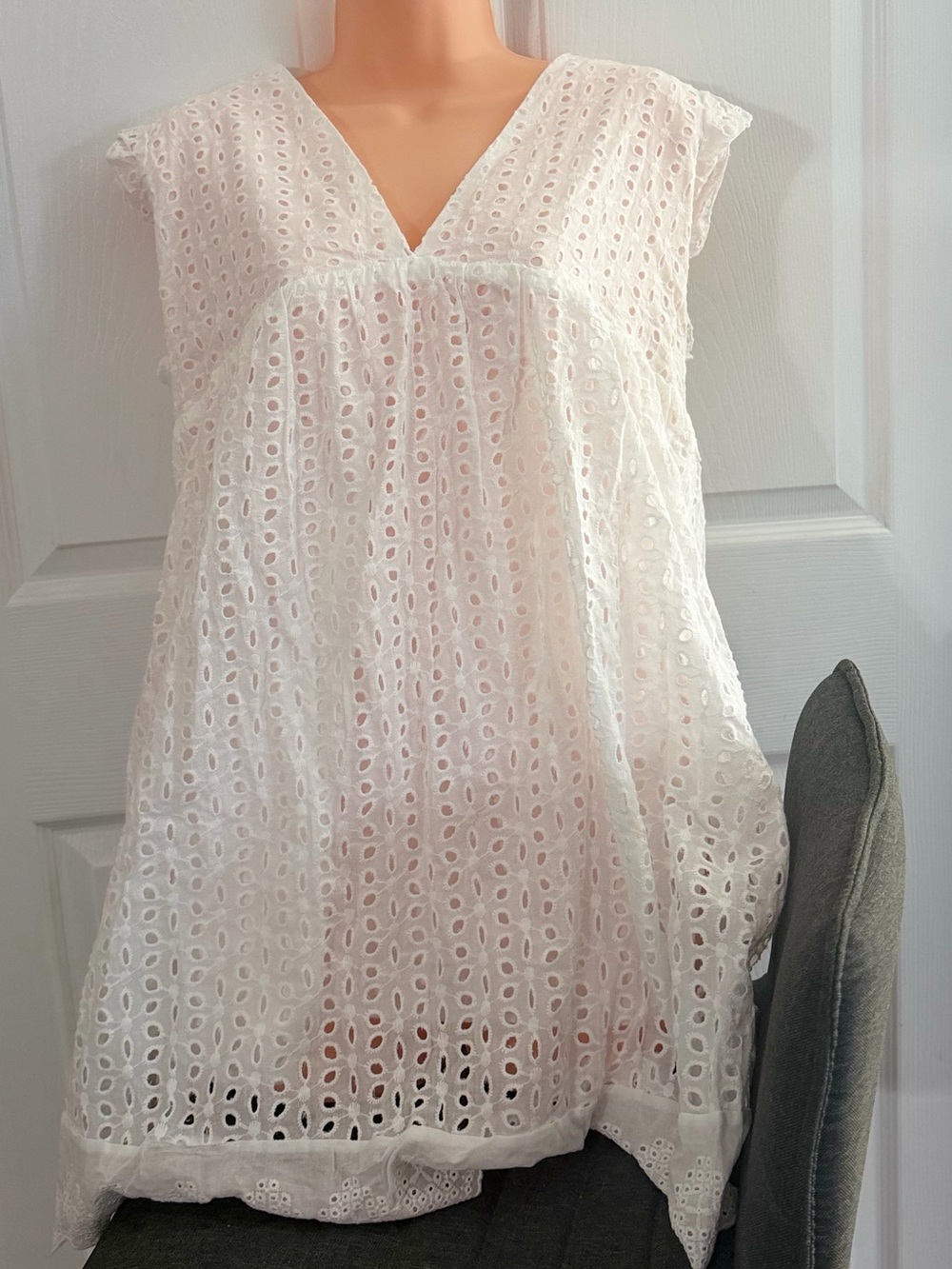 White Eyelet V-Neck Summer Dress